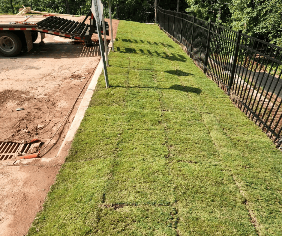 Fresh stabilization and erosion control matting between fences on a North Carolina site