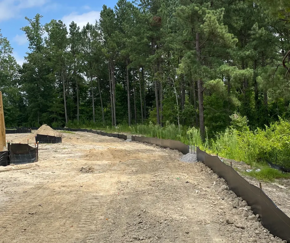 Silt fence protecting a graded lot
