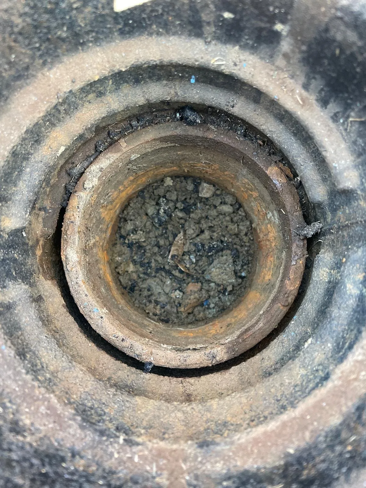 Close-up of the water valve after debris removal